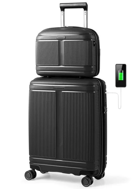 Coast 2-teiliges Kofferset – 20-Zoll-Handgepäckkoffer und 14-Zoll-Kosmetiktasche – Schwarz