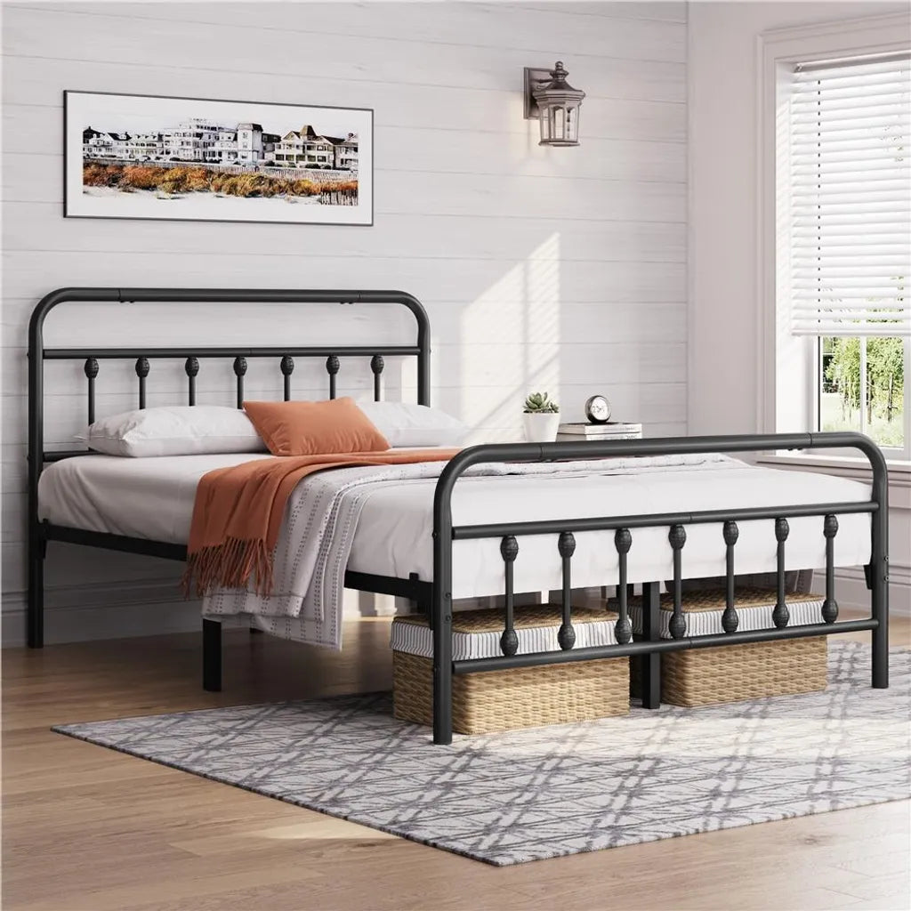 Yaheetech Metallbettgestell mit Lattenrost – Schwarz – 140 x 200 cm