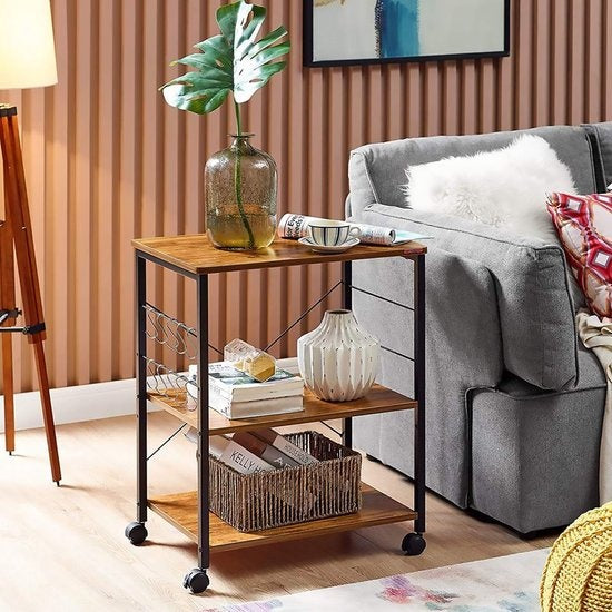 Goliving Küchenwagen - Küchenschrank - Küchenregal - Servierwagen - Küchenorganisator - Modern - 60 x 40 x 89 cm - Braun