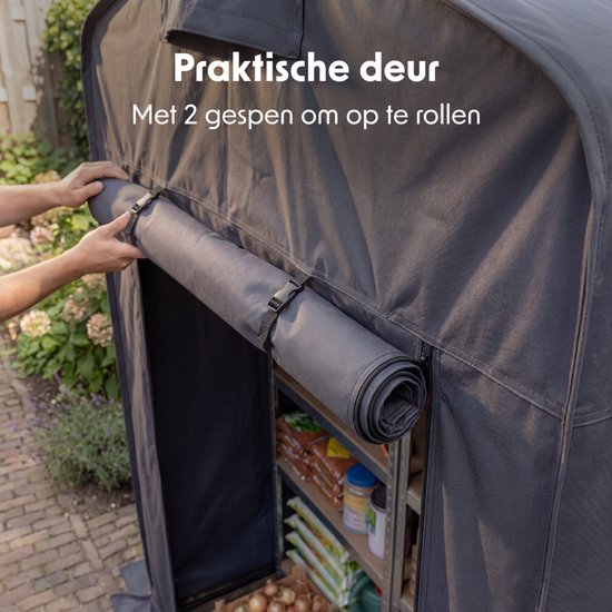 LifeGoods Faltbarer Gartenschuppen - Zeltschuppen - faltbar - Fahrradzelt - Gartenaufbewahrung - Stahlrahmen - 220x150cm - Gartenschuppen - Grau