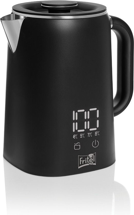 FRITEL Wasserkocher WK 2595 – Heißwasserkocher / Teewasserkocher – 1,7 Liter – 1500 W – doppelwandig – Touch-Display – Warmhaltefunktion – mattschwarz