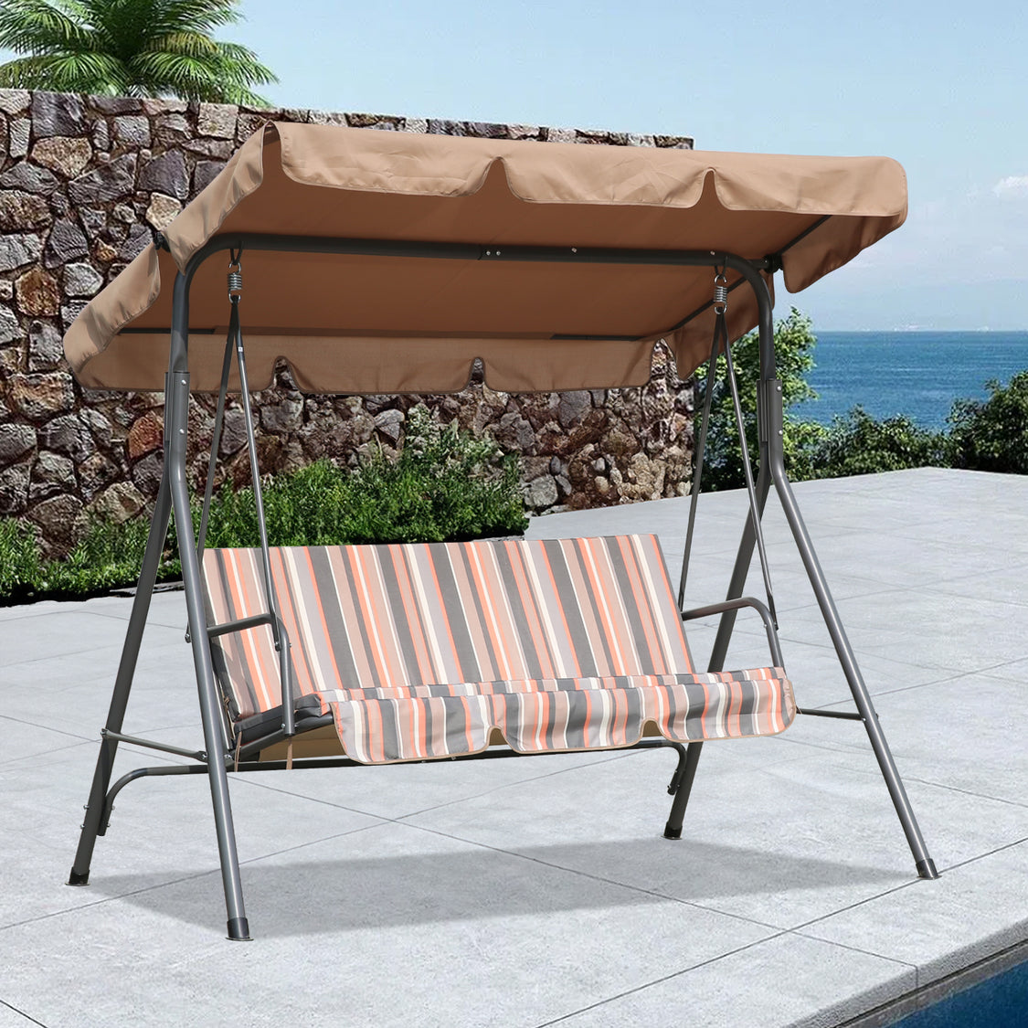 Angel Living 3-Sitzer-Gartenschaukel – mit verstellbarem Sonnendach – Khaki – 169 x 110 x 151 cm