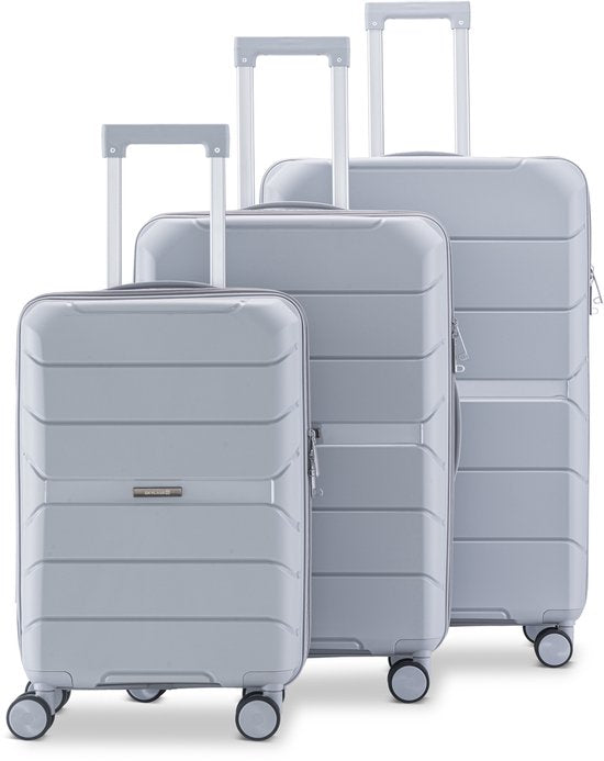 SKYCASES Urban Adventurer - Kofferset - 3-teilig - Zahlenschloss - 232L - Spinnerrollen - Reisekoffer mit Kofferschloss - Leichtgewicht - Hellgrau