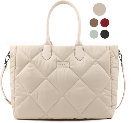 Mommsy Wickeltasche – Wickeltasche – Mom Bag – Thermofach – Gesteppter Puffer-Stoff – Mommy Bag – Besonders geräumig – Wasserabweisend – Organizer – Leicht – Beige