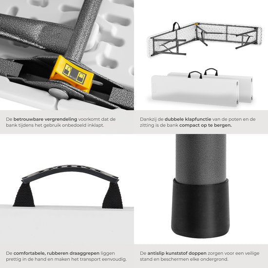 tectake® 2er-Set klappbare Bänke – Gartenbänke – für 8 Personen – Bierbank – tragbare Bänke für Camping-Tisch – Biertisch – Picknicktisch – Gartentisch – 500 kg Tragkraft pro Bank – Weiß
