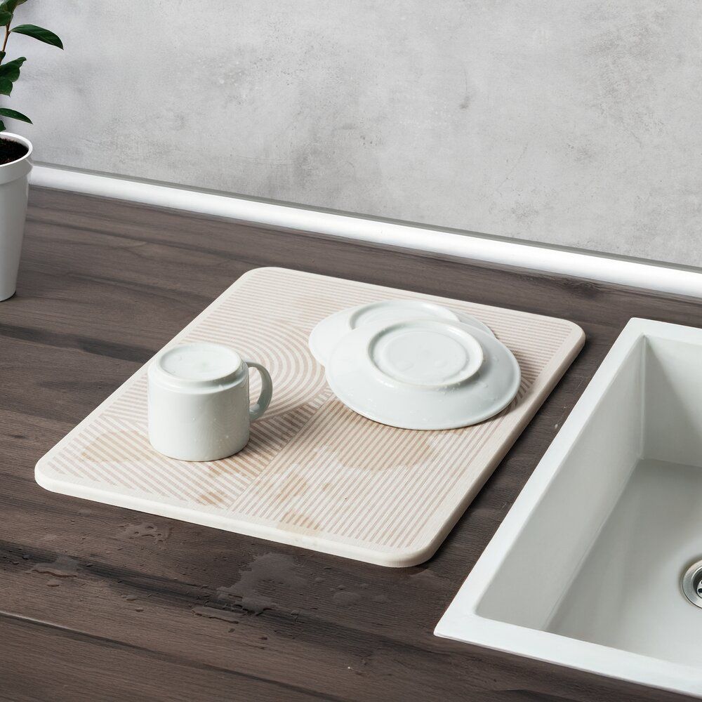 WENKO Damon Abtropfmatte Beige – 40 x 30 cm – Diatomit – Schnelltrocknend