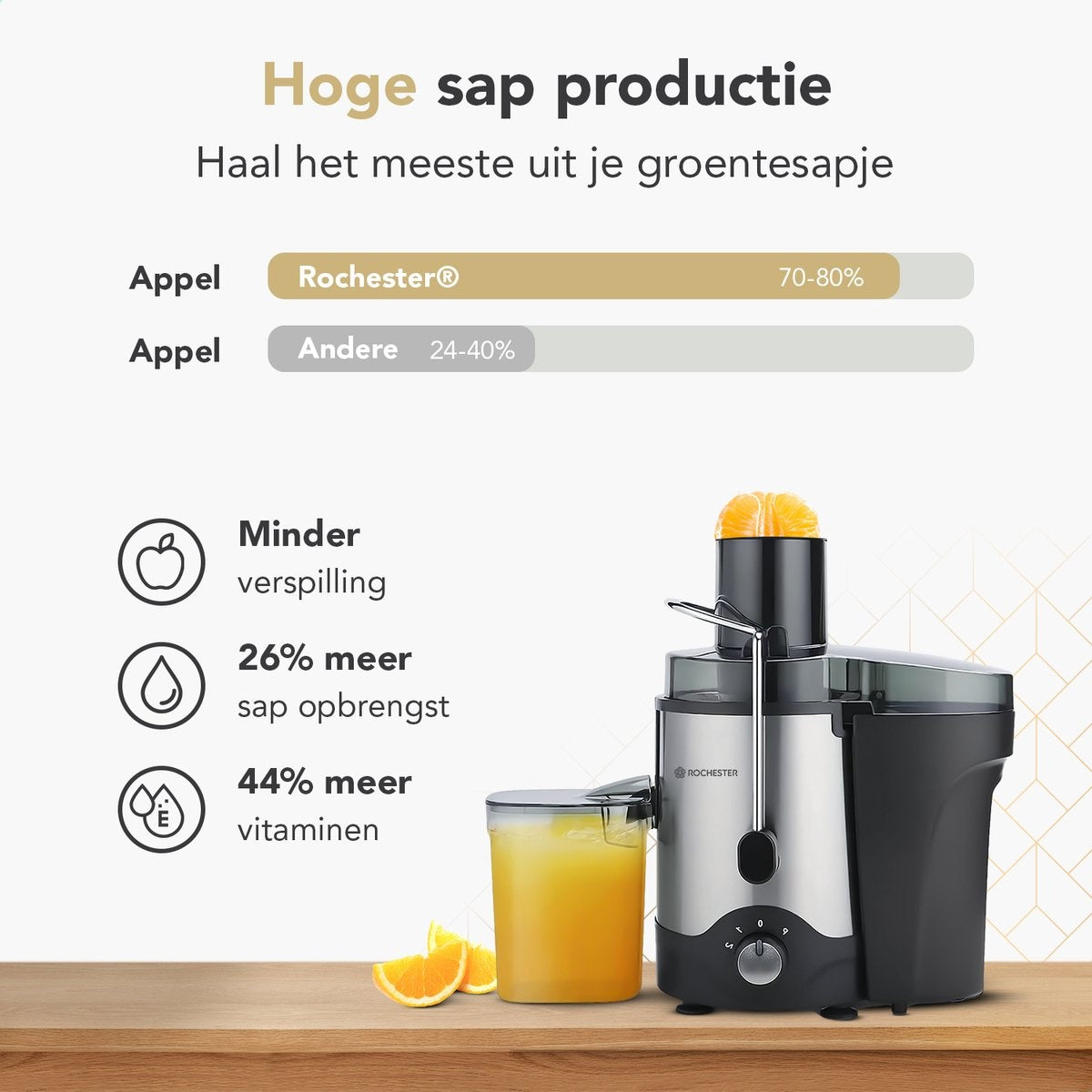 Rochester - Entsafter für Obst und Gemüse - mit Mikrofilter - Große Einfüllöffnung - 3 Geschwindigkeiten - Schwarz/RVS