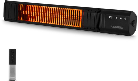 VONROC Terrassenheizung Sabatini 2000 W – Terrassenheizung – Golden Carbon-Heizelement – 24-Stunden-Timer – Mit Fernbedienung, Touch-Display und WLAN