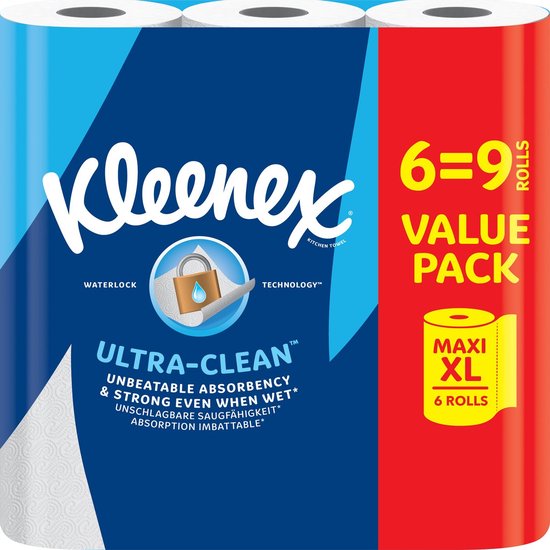 Kleenex Küchenpapier – Küchenrolle „Ultra Clean“ – 6 Maxi-XL-Rollen – Vorteilspackung