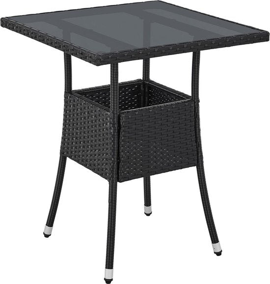 Juskys Polyrotan Gartentisch / Beistelltisch / Balkontisch Yoro - Quadratisch - 60 x 60 cm - Schwarz - Inkl. Glasplatte