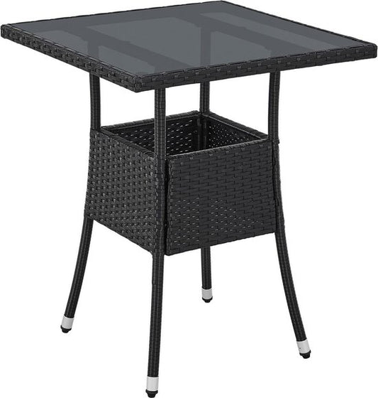 Juskys Polyrotan Gartentisch / Beistelltisch / Balkontisch Yoro - Quadratisch - 60 x 60 cm - Schwarz - Inkl. Glasplatte