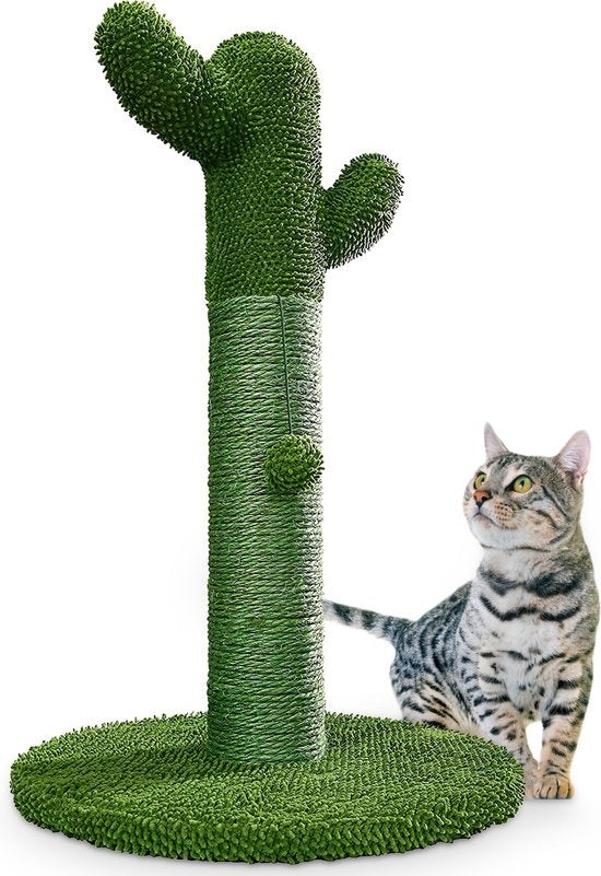 Gopets Katzenkratzbaum - Kaktus Kratzbaum Sisal - Kratzbrett modernes Design - Natürliche Kratzmöbel mit Spielzeug - 65cm
