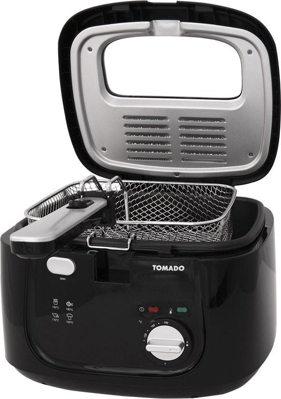 Tomado TDF2501B - Fritteuse - 2,5 Liter - Anti-Geruchsfilter - Kunststoff-Fritteuse - PFAS-frei - Schwarz