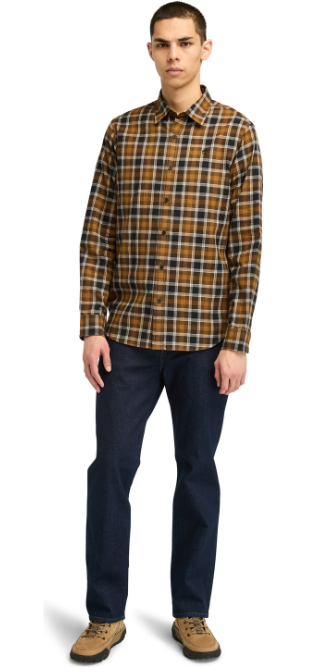 Timberland Braunes Langarmhemd aus Baumwolle - Klassisches Tartan-Design - Regular Fit - Größe L