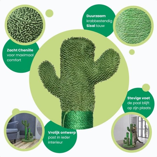 Gopets Kratzbaum Cactus - Mit Seil - Modernes Design - Kratzmöbel mit Spielzeug - 33 x 52 cm
