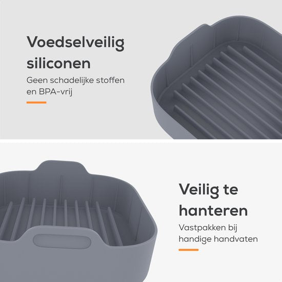 KitchenLove Airfryer Tabletts Silikon XXL - 2 Stück - Quadratisch - Backpapier Alternative - Zubehör - BPA frei - 20CM