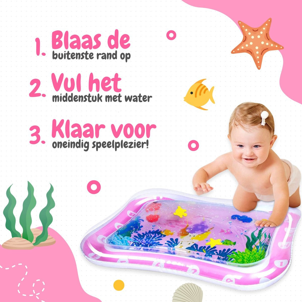 AyeKids Wasser Spielmatte - Wasser Matte - Spielmatte - Aufblasbar - Wasser Matte Baby - Rosa