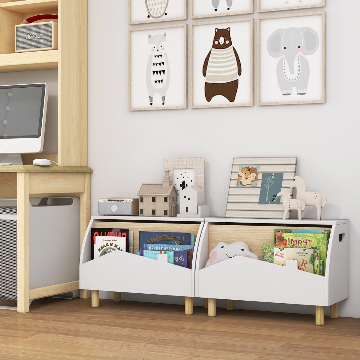 Coast Spielzeugkiste aus Holz mit Ablage – Sicherheitsscharnier – Griffe – Weiß 60 x 33 x 44 cm