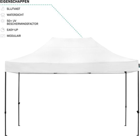 VONROC Partyzelt – 3 x 4,5 m – Premium-Easy-Up-Partyzelt – Modulares Design – Zusammenklappbar – Wasserdicht – Stahlrahmen – UV-Schutz 50+ – Inkl. Aufbewahrungstasche – Weiß