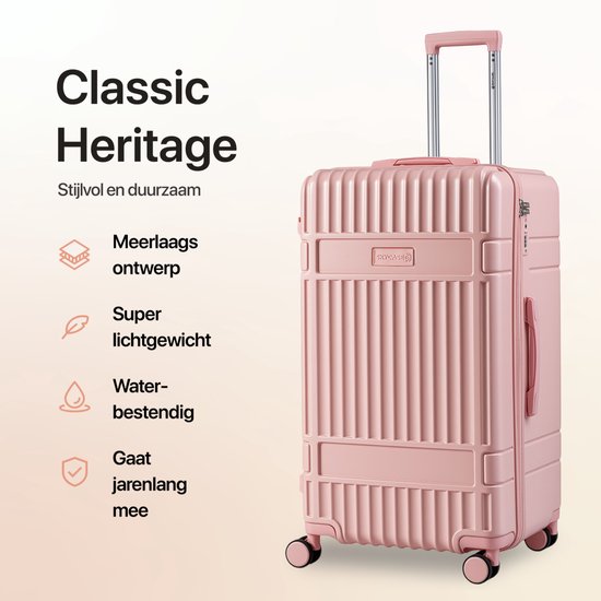 SKYCASES Trunk Travel Suitcase - Classic Heritage - Extra großer Koffer - 110L - TSA-Schloss - leichter Trolley - 78x44x36 cm - Trunk Roll Case - Spinner Wheels - Pink