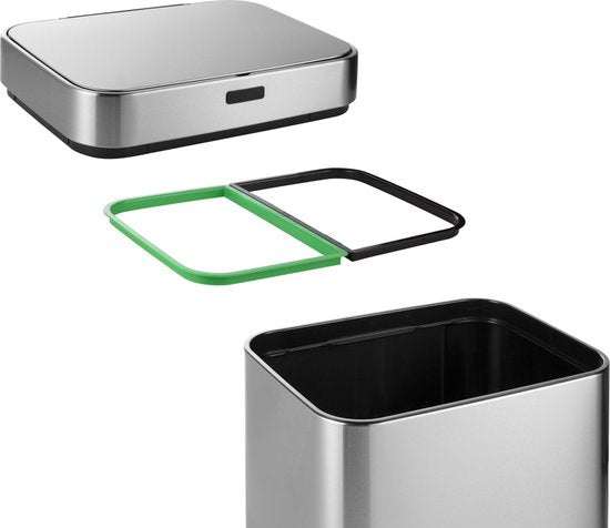 Umuzi Cleaning - Silberner Mülleimer - Mit Sensor und Pedal - 4 Fächer - Einfache Mülltrennung - Edelstahl - 70 Liter - Recycle - 42 x 30 x 80 cm