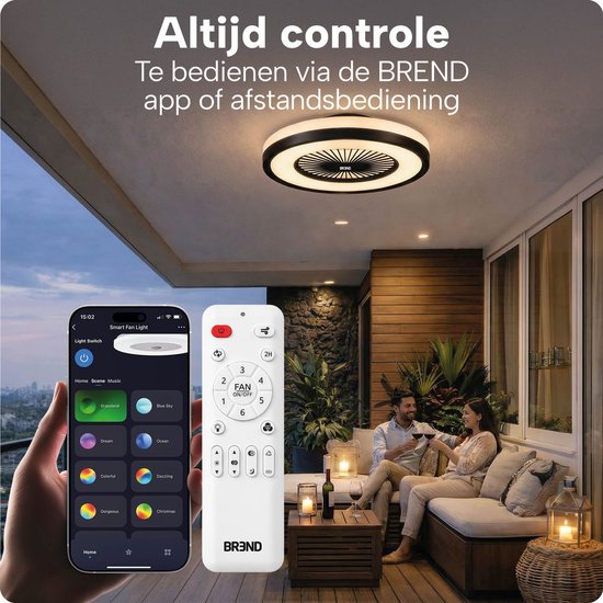 Intelligente Deckenleuchte mit Ventilator – Deckenventilator mit App und Fernbedienung – 4800 Lumen – RGB – 6 Geschwindigkeitsstufen – BREND BR-2253