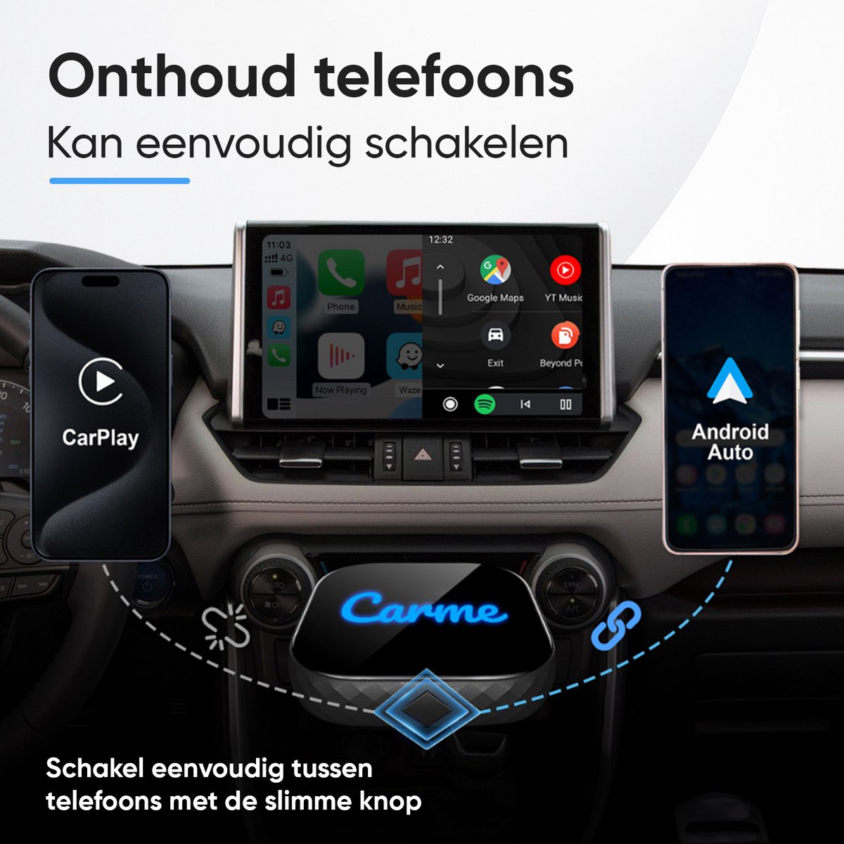 CarMe Premium 2-in-1 CarPlay Dongle - Kabelloses CarPlay & Android Auto - USB-A & USB-C - 5GHz Verbindung - Automatisches Pairing - Schwarz