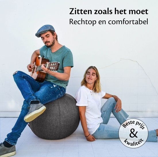 Bckz Sitzball Büro und Zuhause 55 CM - Luxus-Yogaball - Sitzball mit Hülle - Ergonomischer Bürostuhlball - Leinen Anthrazit