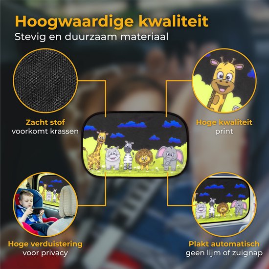 Nuvance Auto-Sonnenschutz – 2 Stück – mit UV-Schutz für Babys und Kinder – Sonnenschutz für Seitenfenster – selbstklebend – Einheitsgröße – Tiere