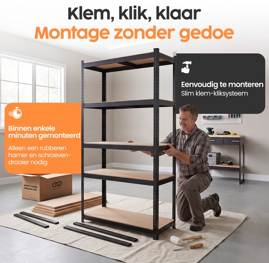 Infinity Goods Regalschrank Schwarz – 2er-Set – 180 x 90 x 40 cm – Aufbewahrungsregal aus Metall – Vorratsschrank – Lagerregal mit 5 Einlegeböden – max. 175 kg pro Einlegeboden, 875 kg insgesamt