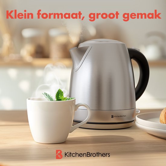 KitchenBrothers Wasserkocher - Elektrisch - 1 Liter - Kleine Campinggröße - Reise-Wasserkocher mit Kalkfilter - rostfreier Stahl