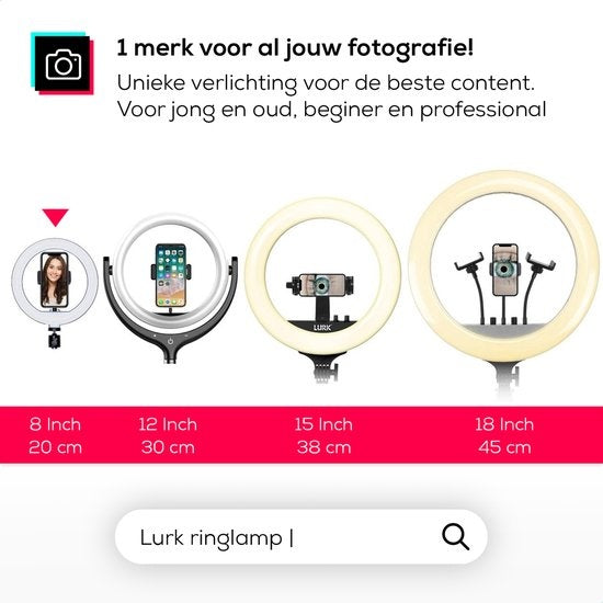 LURKÂ® Ringlampen-Set 8-Zoll-LED - Verstellbares Stativ - Fernbedienung - Geeignet für Smartphone