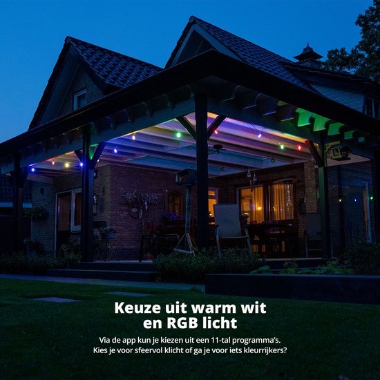 FlinQ Smart Light String Premium - LED-Lichtgirlande für den Außenbereich - Gartenbeleuchtung 15 Meter langes Kabel - Girlande mit RGB-Lichtern - Stimmungslichter / Partylichter - Partylichter