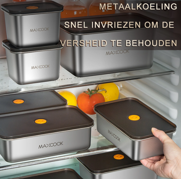 Maxcook Edelstahl-Lebensmittelbehälter, 4er-Set – Silber – Edelstahl 304