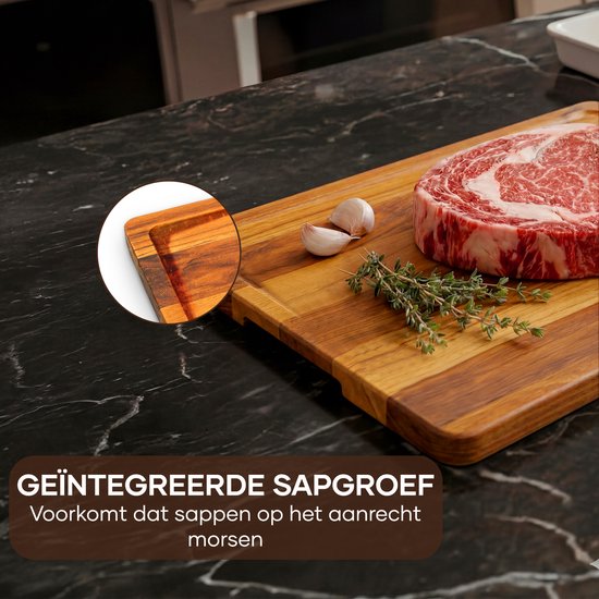Villux Schneidebrett – Schneidebrett-Set mit Halterung – Schneidebrett aus Holz – Schneidebretter – Schneidebrett aus Teakholz – Holz-Schneidebrett – Schneidebrett-Set – Tapas-Brett - Snackbrett – Servierbrett – Häppchenbrett – Inklusive E-Book – 3 Stück