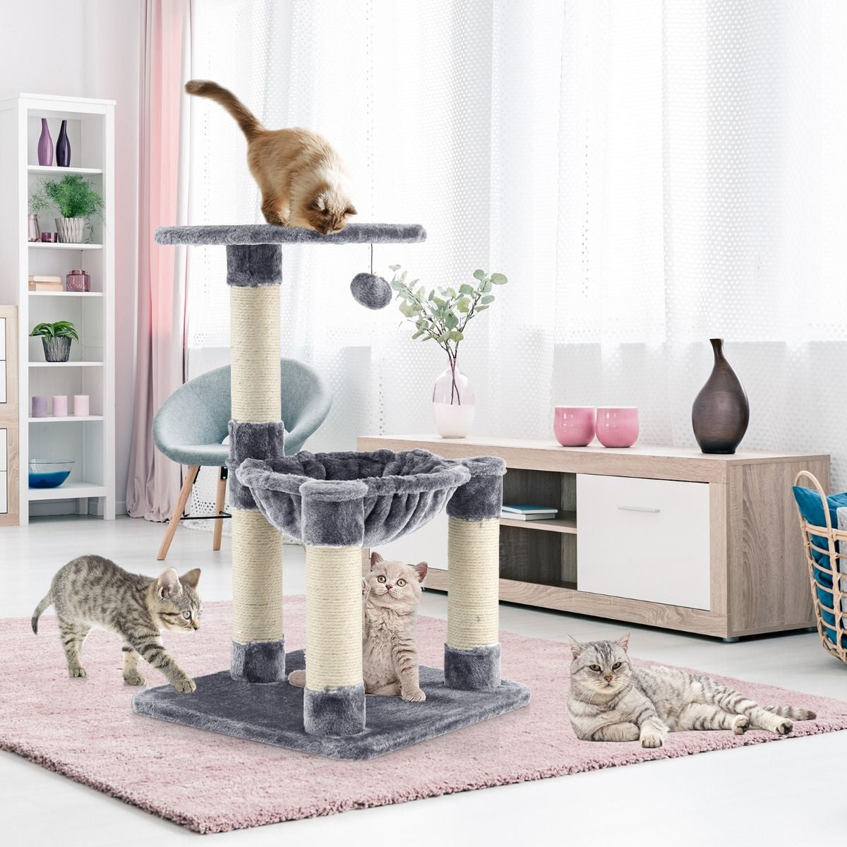 Coast Multi -Storey Scratching Post Soft Wrapped Kratzbaum mit einer gemütlichen Hängematte grau