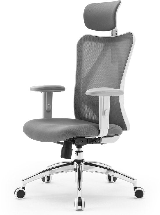 SIHOO M18 Ergonomischer Bürostuhl – Atmungsaktives Mesh-Design – Verstellbare Kopf- und Lendenstütze – Grau