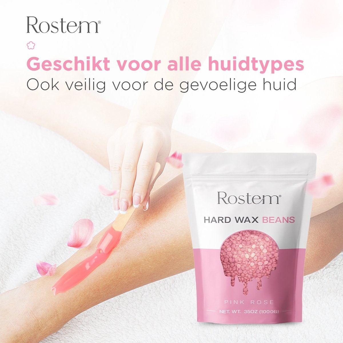 RostemÂ® Luxe Harzbohnen - Hartwachsbohnen - Heißwachs - Wachsbohnen - Rosa Rose 1KG - Inkl. 10 Spatel