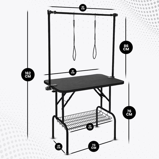 Animali Grooming Table - Pflegetisch für Hunde/Katzen - Hundepflegetisch - Zusammenklappbar - Leinenoption - Ablagekorb - 80KG Tragfähigkeit - Schwarz