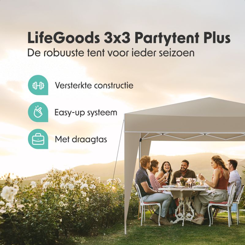 LifeGoods Partyzelt - Wasserdicht & UV-beständig - 300 x 300 x 320 cm - Beige