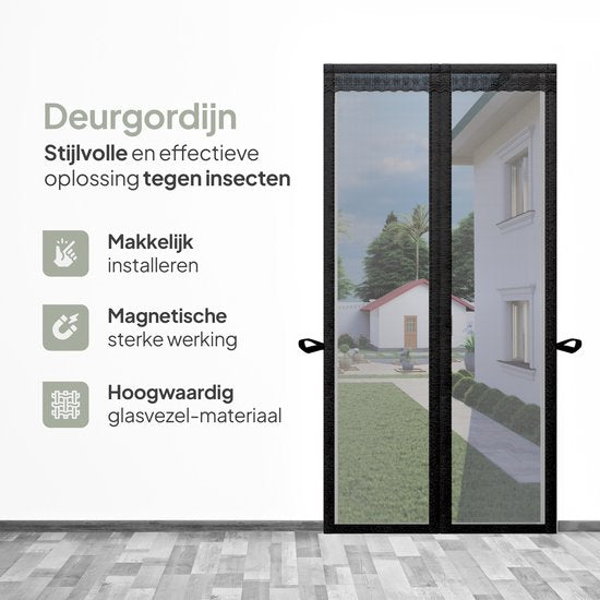 O'DADDY Türvorhang Deluxe FIBER - Magnetischer Fliegenvorhang - Für Neubauten und Standardtüren - Einfache Installation - Schwarzes Horn - 92x210 cm