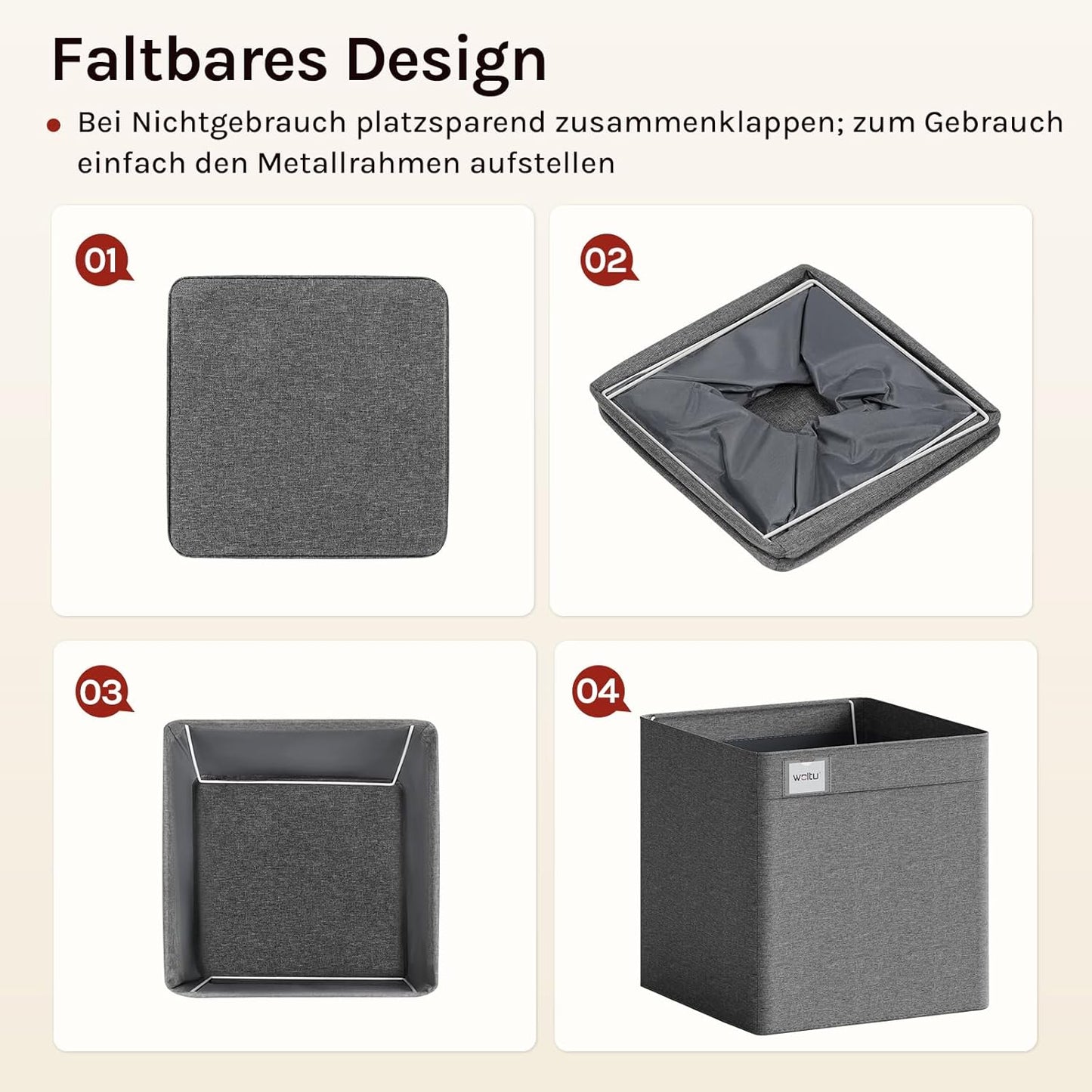 Woltu Aufbewahrungsboxen – zusammenklappbar – 29 x 29 x 29 cm – Grau