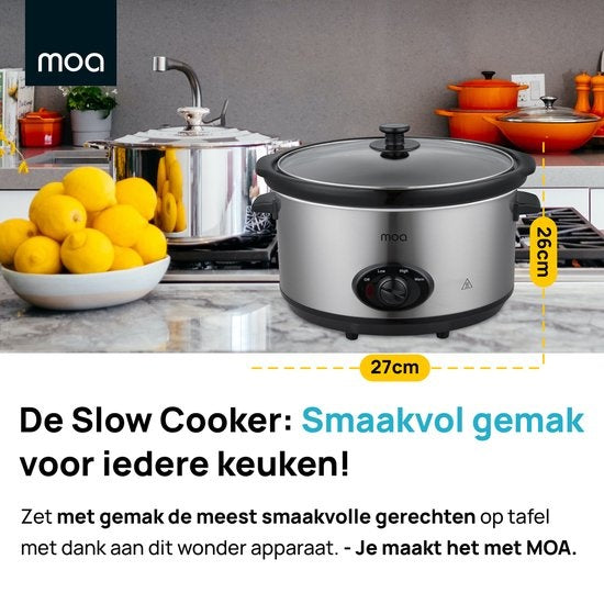 MOA Slowcooker - 6,5 Liter - Keramik-Innenbehälter - Silber - SC65