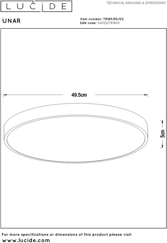 Lucide UNAR – Deckenleuchte – Ø 49,5 cm – LED 3-Stufen-Dimmer – 1x36 W, 2700 K – Mattgold / Messing