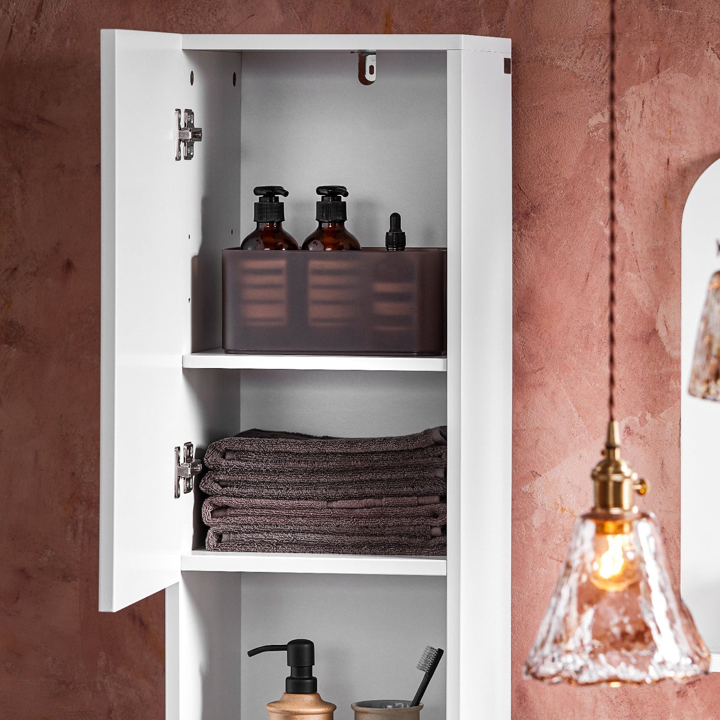 SoBuy BZR163-W Hoher Badezimmerschrank mit 2 Türen und 6 Fächern - Schmaler Aufbewahrungsschrank mit offenen Fächern - Weiß - 30x160x30 cm