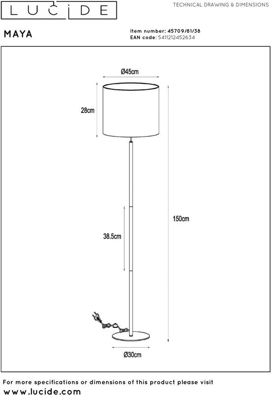 Lucide MAYA – Stehlampe – Ø 45 cm – 1xE27 – Beige – Japandi
