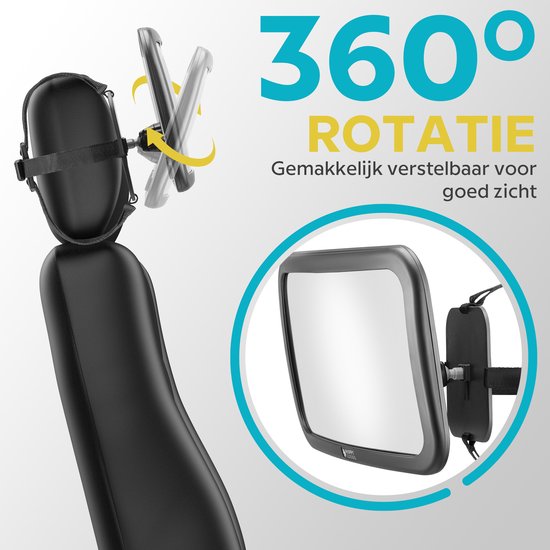 Happy Goods Autospiegel Baby XL - Rückspiegel - 35x19 cm - 360° verstellbar - Babyspiegel Auto - Sicherheitsspiegel - Rücksitzspiegel Baby