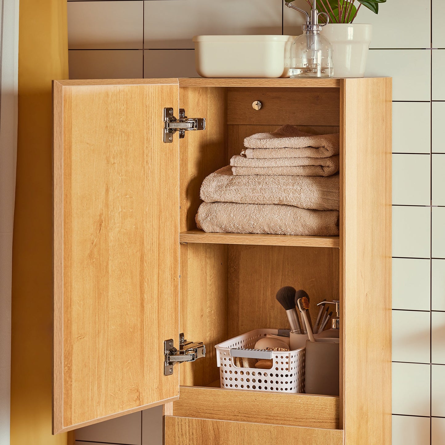 SoBuy BZR175-N Hoher schmaler Badezimmerschrank, Hängeschrank, Natur, 35 x 120 x 30 cm