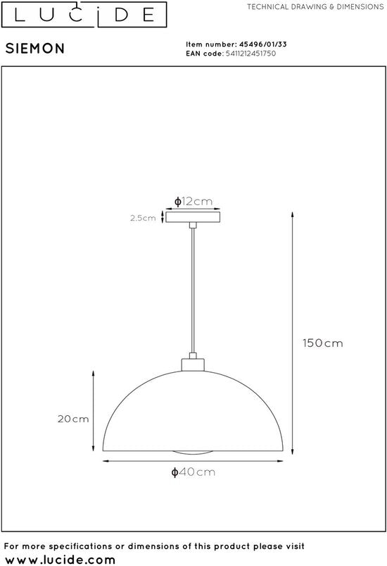 Lucide SIEMON – Hängeleuchte – Ø 40 cm – 1xE27 – Grün