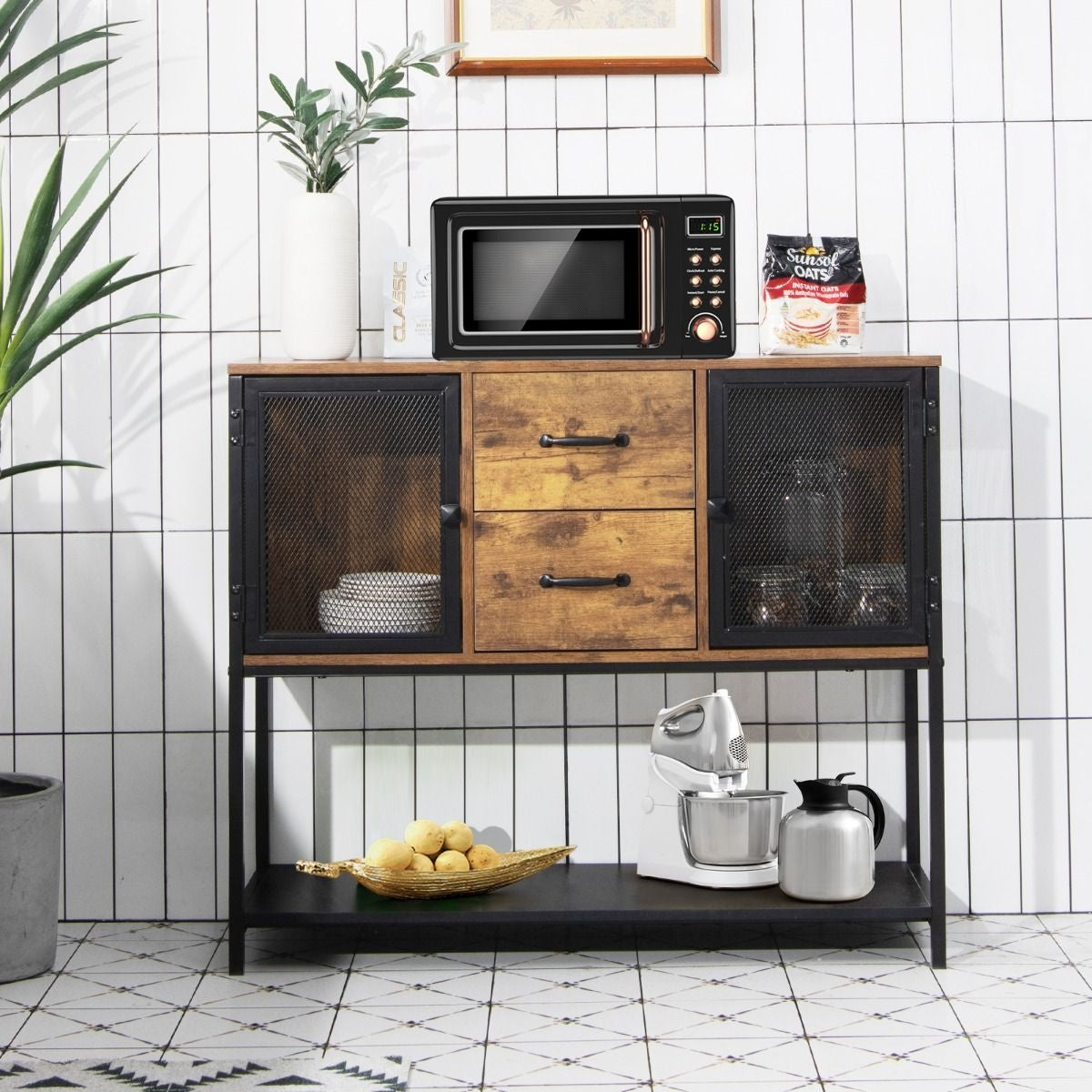 Coast Industrial multifunktionales Sideboard mit 2 Gitterschränken und 2 Schubladen 100 x 35 x 85 cm